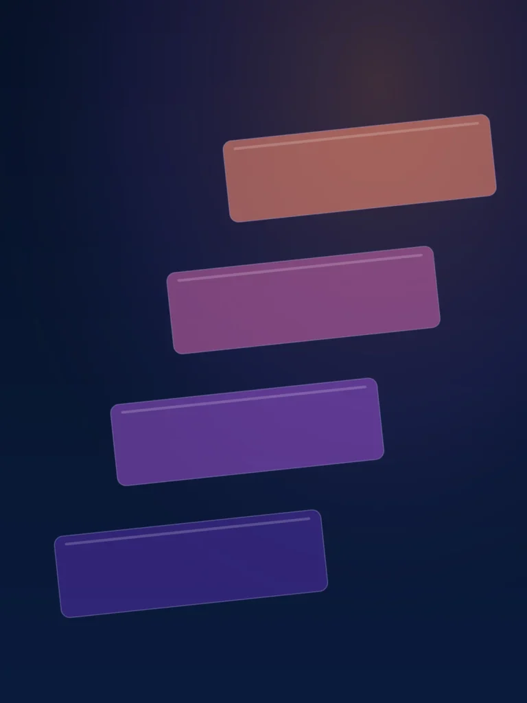 Four translucent plates rising as ascending steps, from deep purple at the base to coral at the top